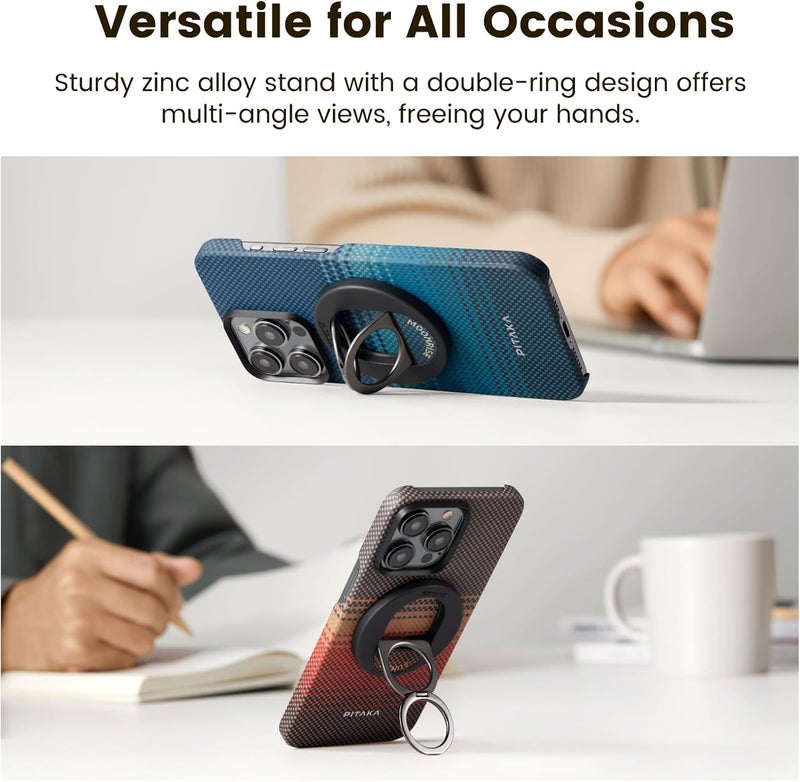 PITAKA Practical versatile construction MagSafe Phone Grip, 360 Degree Rotation Magnetic Phone Grip Double Ring Compatible with iPhone 17/16/15/14/13/12 [MagEZ Grip 3] (Sunset) Changing environment compatible - Image 2