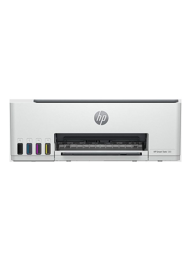 HP طابعة سمارت تانك 580 اللاسلكية الكل في واحد، 33 شريحة + شاشة LCD iCON مقاس 1.2 بوصة، سرعة طباعة 12 صفحة في الدقيقة باللون الأسود و5 صفحات في الدقيقة، دقة تصل إلى 1200 نقطة في البوصة، 10 نسخ في الدقيقة باللون الأسود و2 نسخة في الدقيقة سرعة نسخ ملونة، 1F3Y2A - Image 1