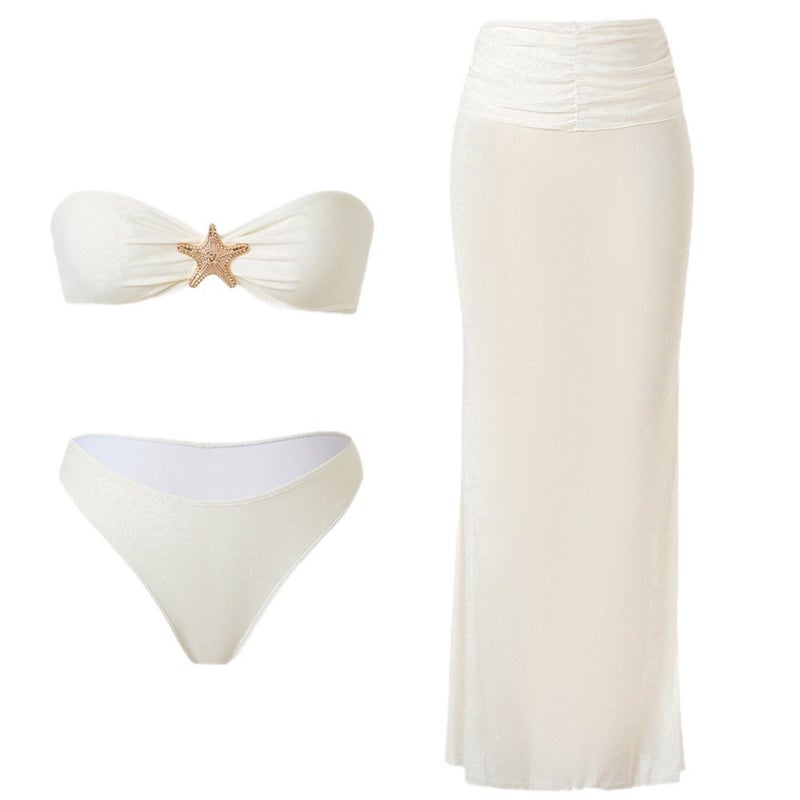 Women's Solid Color 3-Piece Bikini Set with Sarong - Image 2