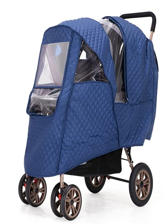 WYI Double Stroller Winter Rain Cover,Winter Cover for Double Tandem Stroller,Big Size Universal Rain and Wind Cover (Blue) - Image 1