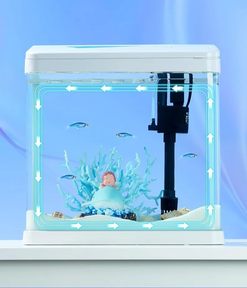 FITTO Aquarium - Blue, 30 Litre Capacity, 38 x 32.4 x 42.5 cm, Full Set Table Top Fish Tank with Energy-Saving Colorful LED Light, Top Water Filter, Air Blower, and Feeding Hole – Perfect for Small Fish, Shrimp, and Aquatic Decor in Home or Office - Image 4