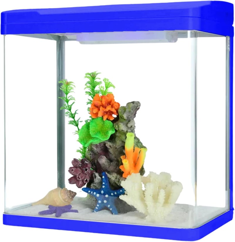 FITTO Aquarium - Blue, 30 Litre Capacity, 38 x 32.4 x 42.5 cm, Full Set Table Top Fish Tank with Energy-Saving Colorful LED Light, Top Water Filter, Air Blower, and Feeding Hole – Perfect for Small Fish, Shrimp, and Aquatic Decor in Home or Office - Image 1