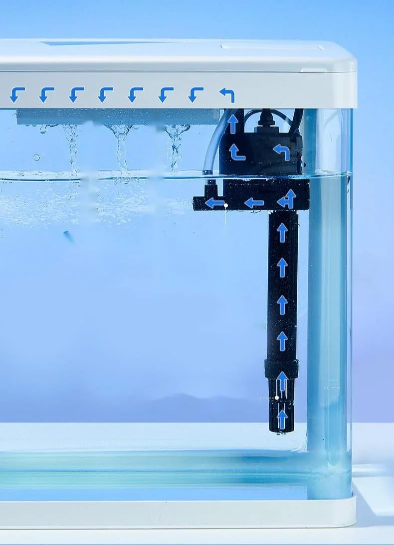 FITTO Aquarium - Blue, 30 Litre Capacity, 38 x 32.4 x 42.5 cm, Full Set Table Top Fish Tank with Energy-Saving Colorful LED Light, Top Water Filter, Air Blower, and Feeding Hole – Perfect for Small Fish, Shrimp, and Aquatic Decor in Home or Office - Image 3