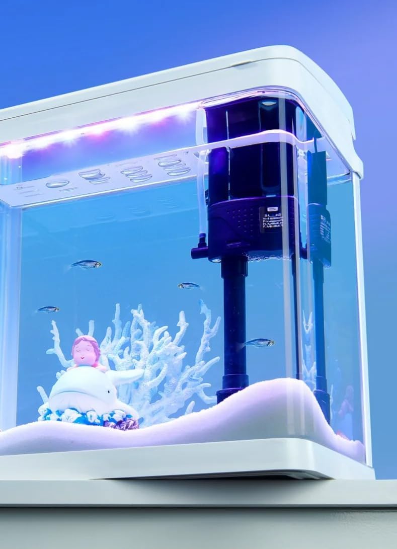 FITTO Aquarium - Blue, 30 Litre Capacity, 38 x 32.4 x 42.5 cm, Full Set Table Top Fish Tank with Energy-Saving Colorful LED Light, Top Water Filter, Air Blower, and Feeding Hole – Perfect for Small Fish, Shrimp, and Aquatic Decor in Home or Office - Image 5