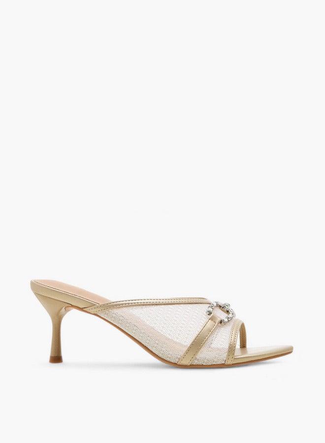 Flora Bella By Shoexpress Embellished Slip-On Sandals with Flared Heel  - Image 3