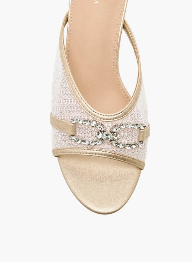 Flora Bella By Shoexpress Embellished Slip-On Sandals with Flared Heel  - Image 4