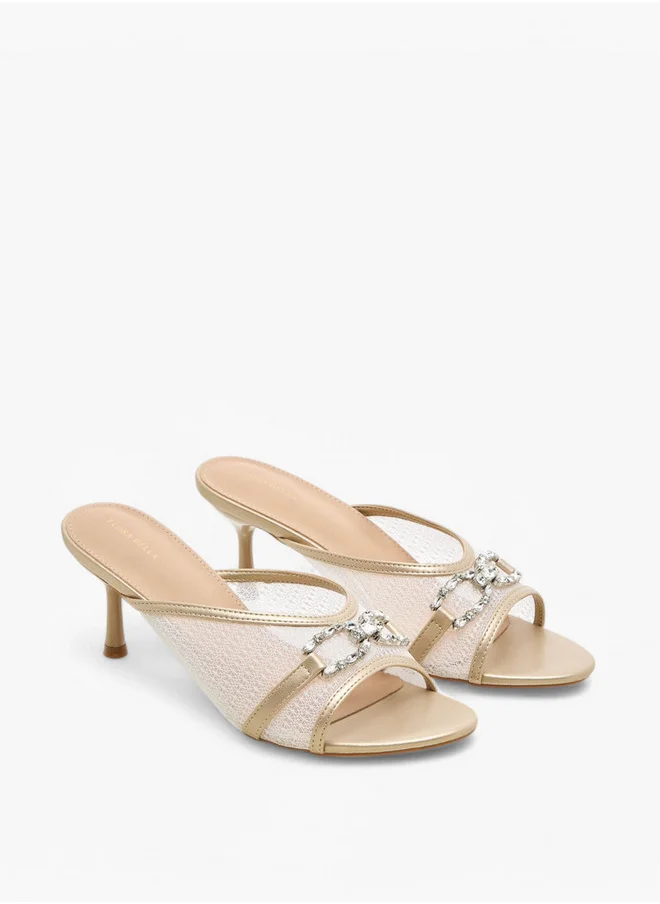 فلورا بيلا من شو إكسبرس Embellished Slip-On Sandals with Flared Heel