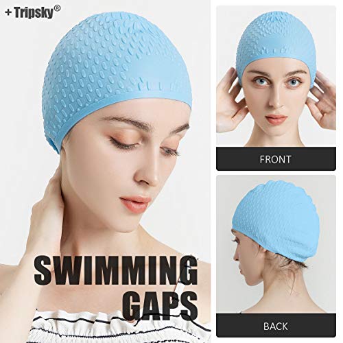 Tripsky Silicone Swim Cap,Comfortable Bathing Cap Ideal for Curly Short Medium Long Hair, Swimming Cap for Women and Men, Shower Caps Keep Hairstyle Unchanged (Blue) - Image 2
