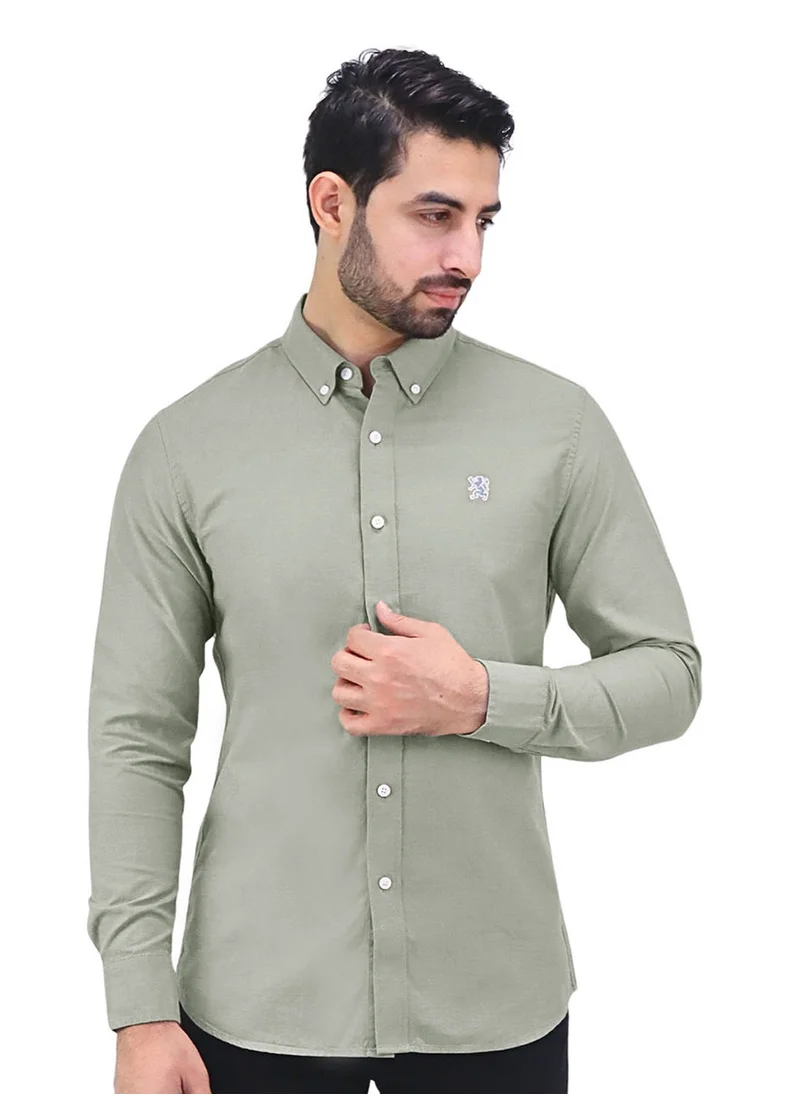 GIORDANO Men's Cotton Oxford Full Opening Long Sleeve Slim Fit Shirt