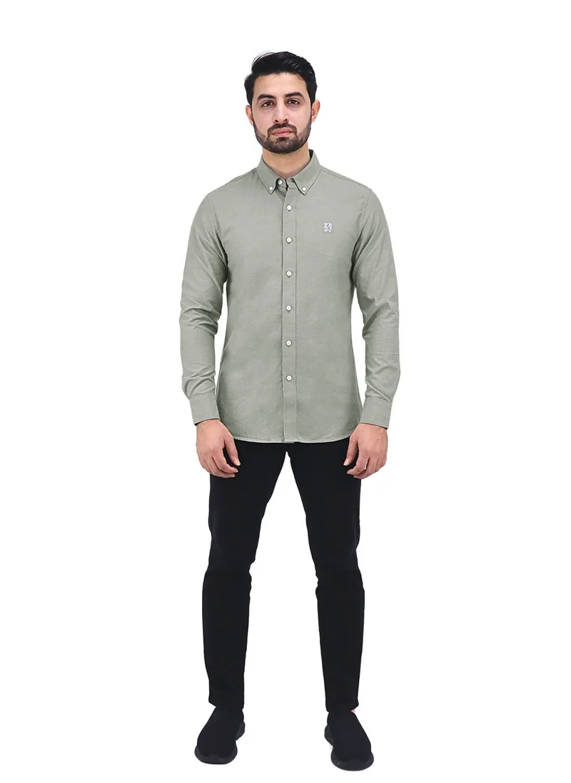 GIORDANO Men's Cotton Oxford Full Opening Long Sleeve Slim Fit Shirt