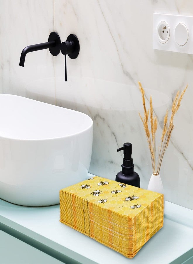 Whaline Bee Guest Napkins 3 Ply Disposable Paper Pack Summer Yellow Bee Honeycomb Dinner Hand Napkin Towel for Happy Bee Day Summer Spring Party Wedding Supplies Birthday Table Decorations, 80Pcs - Image 5
