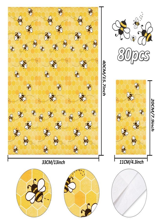 Whaline Bee Guest Napkins 3 Ply Disposable Paper Pack Summer Yellow Bee Honeycomb Dinner Hand Napkin Towel for Happy Bee Day Summer Spring Party Wedding Supplies Birthday Table Decorations, 80Pcs - Image 2