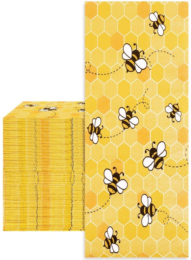 Whaline Bee Guest Napkins 3 Ply Disposable Paper Pack Summer Yellow Bee Honeycomb Dinner Hand Napkin Towel for Happy Bee Day Summer Spring Party Wedding Supplies Birthday Table Decorations, 80Pcs - Image 1