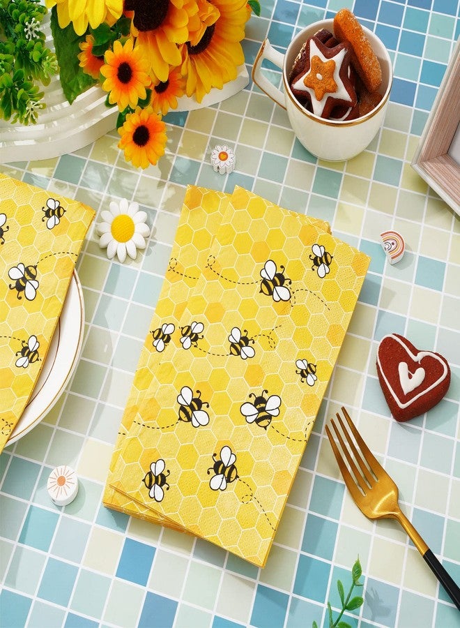 Whaline Bee Guest Napkins 3 Ply Disposable Paper Pack Summer Yellow Bee Honeycomb Dinner Hand Napkin Towel for Happy Bee Day Summer Spring Party Wedding Supplies Birthday Table Decorations, 80Pcs - Image 3