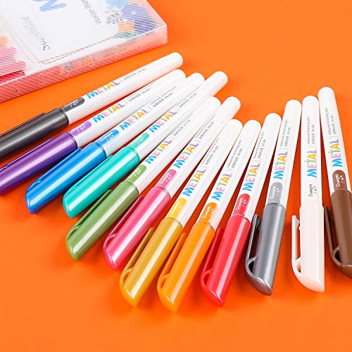 Sunshilor Metallic Markers Medium Point Metallic Marker Pens for Black Paper, Rock Painting, Easter Egg, Halloween Pumpkin, Card Making, Signature, Craft, Set of 12 - Image 2
