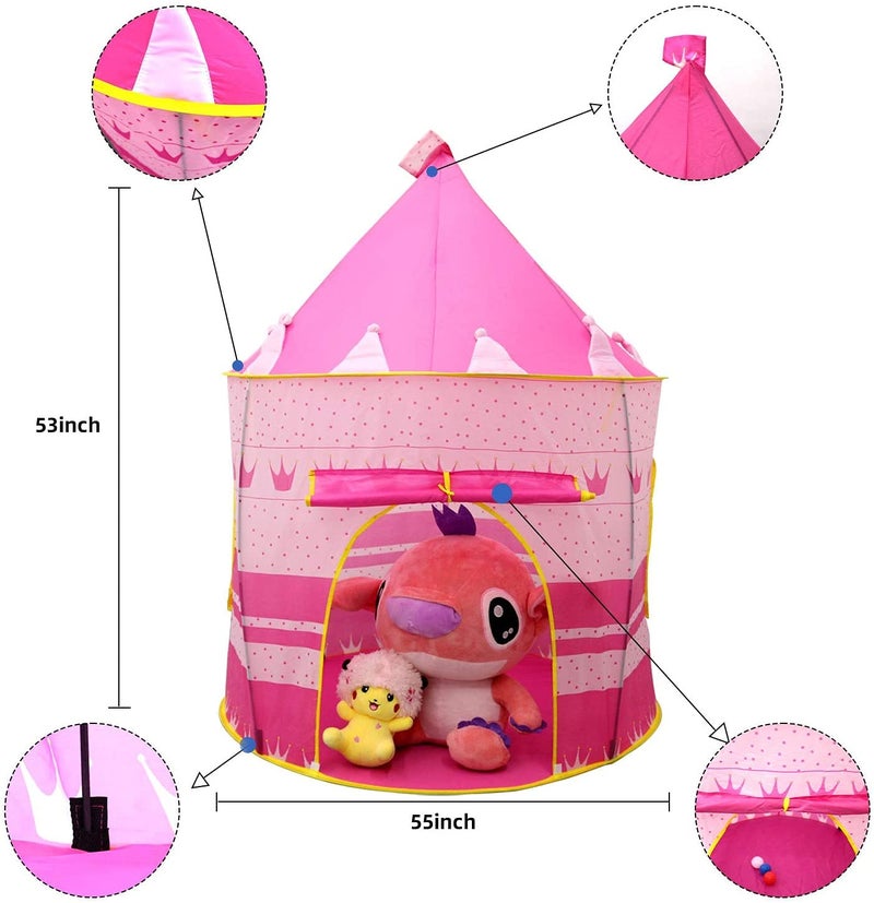 Webby Princess Castle Kids Play House | Jumbo Kids Play Tent with 10 Balls for 3 to 10 Years Children | Indoor and Outdoor Games (Pink) - Image 4