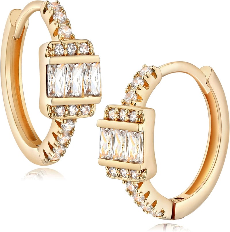 VACRONA Cubic Zirconia Huggie Earrings 14k Gold Plated Tiny Earrings Small Huggie Hoop Earrings Simple Lightweight Hoops Gift for Women - Image 1