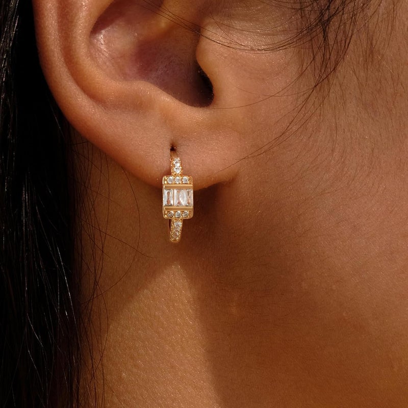 VACRONA Cubic Zirconia Huggie Earrings 14k Gold Plated Tiny Earrings Small Huggie Hoop Earrings Simple Lightweight Hoops Gift for Women - Image 3