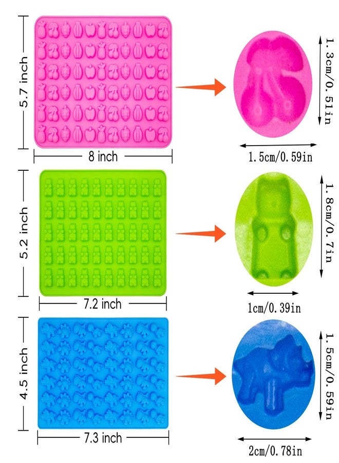 Apiocmy 3Pcs Gummy Candy Molds for Kids - Silicone Mini Gummy Bear/Dinosaur/Fruit Snack Molds with 2Pcs Dropper,Non-stick and Bpa Free for Candy Chocolate Gummies Baking - Image 2
