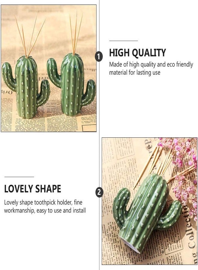 KiaoTime Ceramic Toothpick Holder Dispenser, Novelty Cute Cactus Design Toothpick Dispenser Box Container for Kitchen Counter Dinning Table Cabinet Décor - Image 4