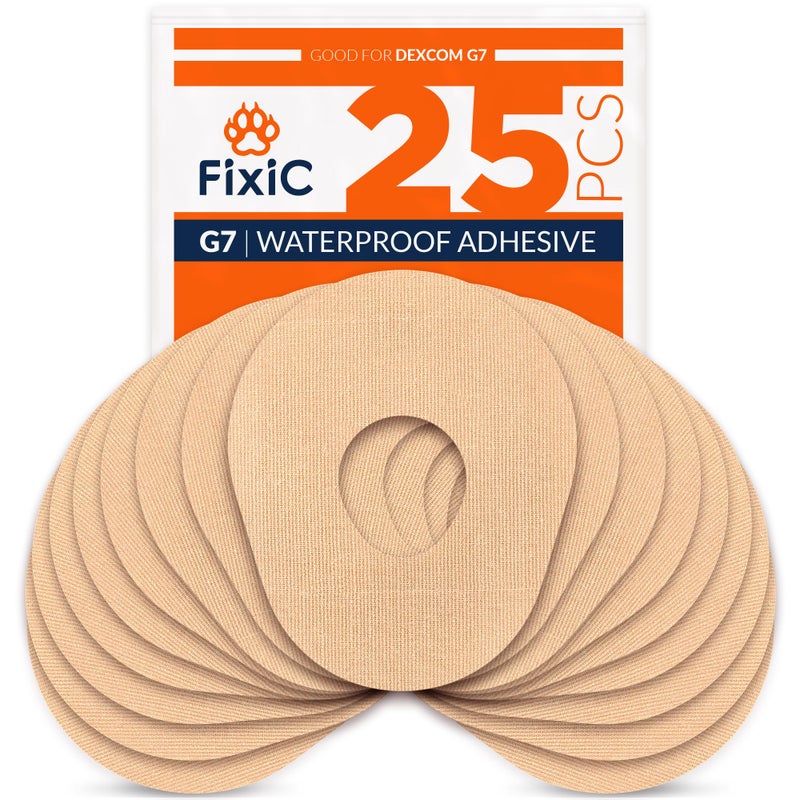 FixiC Adhesive Patches for G7 Stelo 25 Pack Premium Waterproof Adhesive Patches PreCut Back Paper Adhesive Patch for G7 Long Fixation Tan