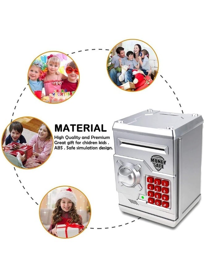 Qwifyu Piggy Bank for Boys Girls, 4 5 6 7 8 9 10 Year Old Girl Boy Birthday Gift Ideas, Electronic Password Money Saving Box ATM, Great Gift Safe Bank Toys for Kids (Silver) - Image 3