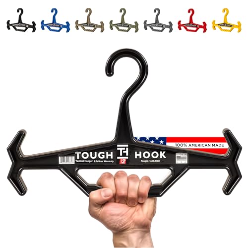 Tough Hook Original Multipurpose Heavy Duty Hanger, USA Made, Anti-Slip, 200 lb Capacity, Ideal for Tactical Gear, Body Armor, Scuba, Fitness Vests, 1 Black Plastic Piece - Image 1