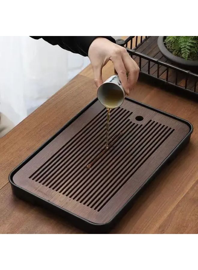 Medium Sized Elegant Bamboo Tea Tray With Drainage For Home Office - Image 2