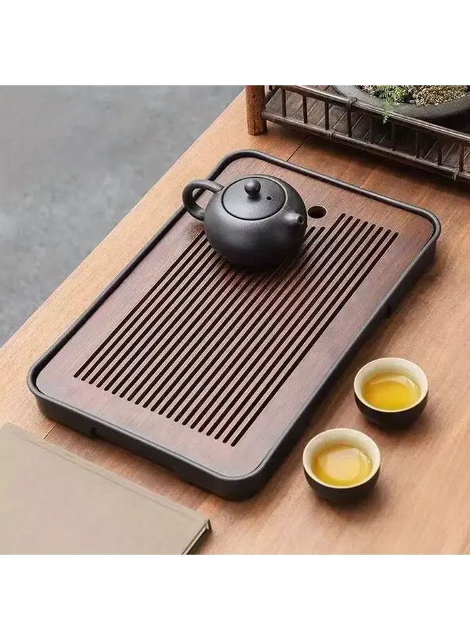 Medium Sized Elegant Bamboo Tea Tray With Drainage For Home Office - Image 1
