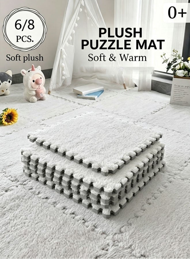 Foam Floor Mat,Kids Rug,Foam Mats,Plush Foam Floor Mat Square Interlocking Carpet Tiles with Border Fluffy Play Mat Floor Tiles Soft Climbing Area Rugs,Exercise Play Mat for Children Kids Room Home Parlor Bedroom (off white) - Image 1