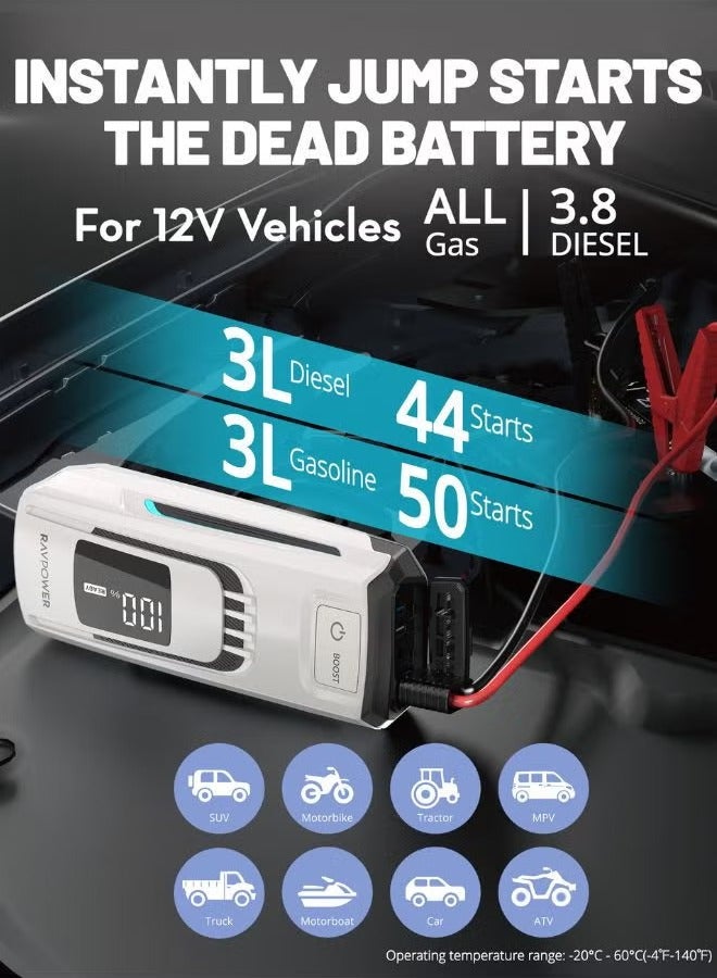 راف باور جهاز بدء تشغيل 3 في 1 من RAVPower مع بنك طاقة 24000 مللي أمبير/ساعة ومصباح يدوي LED - Image 4