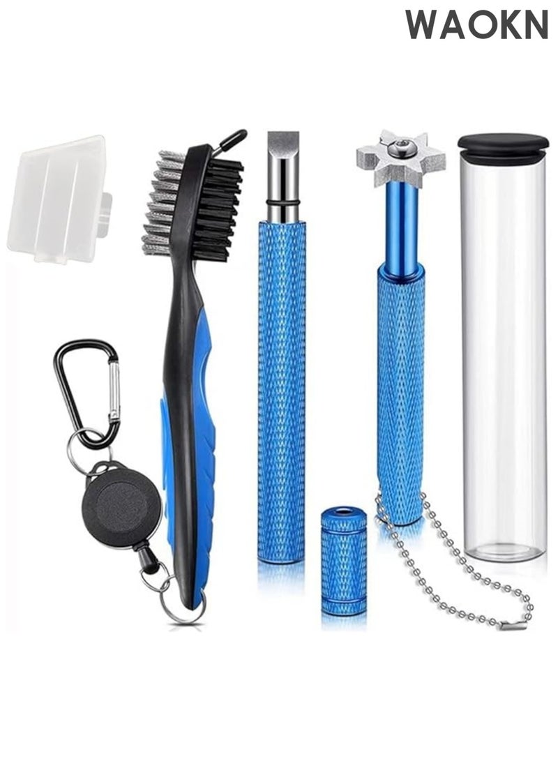 دبليو أيه أو كي أن مجموعة تنظيف مضارب الجولف، فرشاة جولف محمولة ومجموعة تنظيف أخاديد مضارب الجولف، فرشاة مضارب جولف معلقة مغناطيسية + 2 مبراة لتنظيف أخاديد مضارب الجولف، خط انزلاق قابل للسحب بطول 2 قدم - Image 1