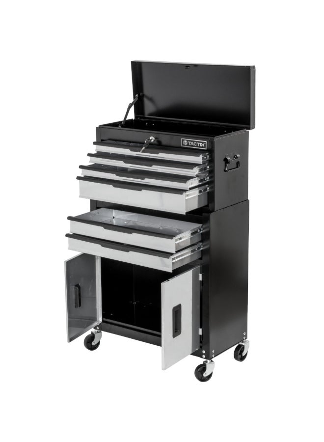 Tactix 6-Drawer Rolling Tool Chest and Cabinet Combo Black and Silver 24 Inch 326424BK - Image 3