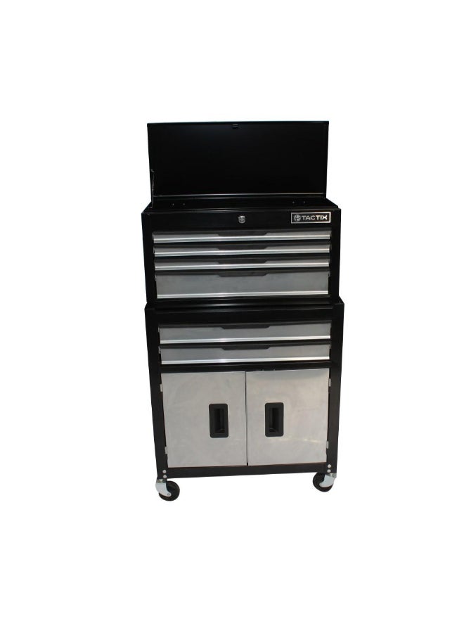Tactix 6-Drawer Rolling Tool Chest and Cabinet Combo Black and Silver 24 Inch 326424BK - Image 2