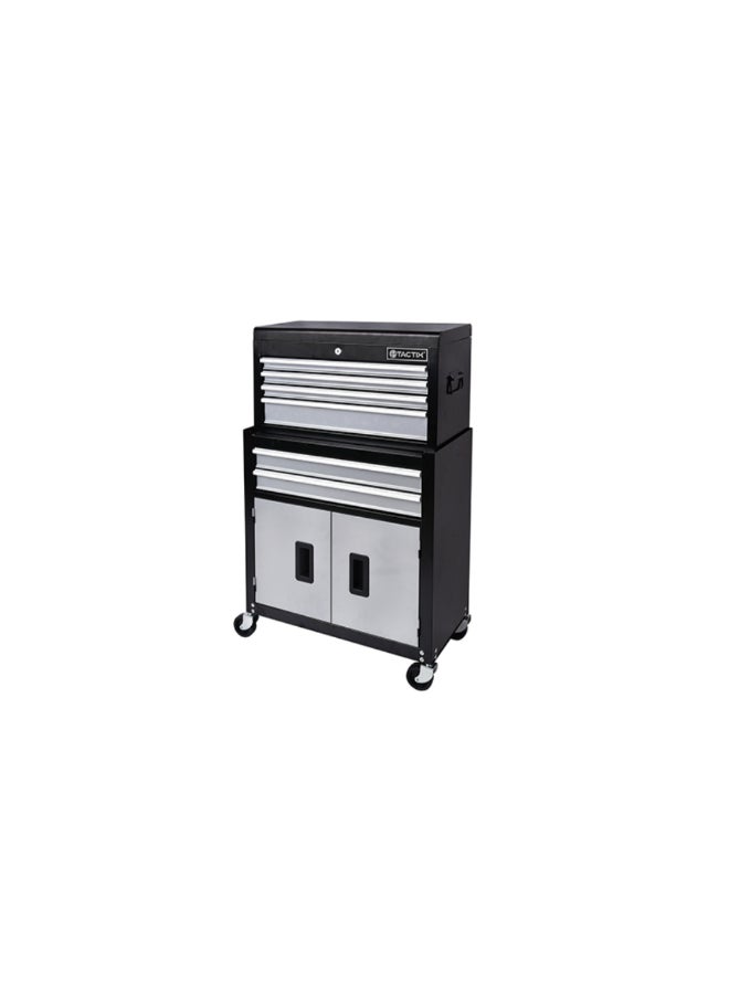 Tactix 6-Drawer Rolling Tool Chest and Cabinet Combo Black and Silver 24 Inch 326424BK - Image 1