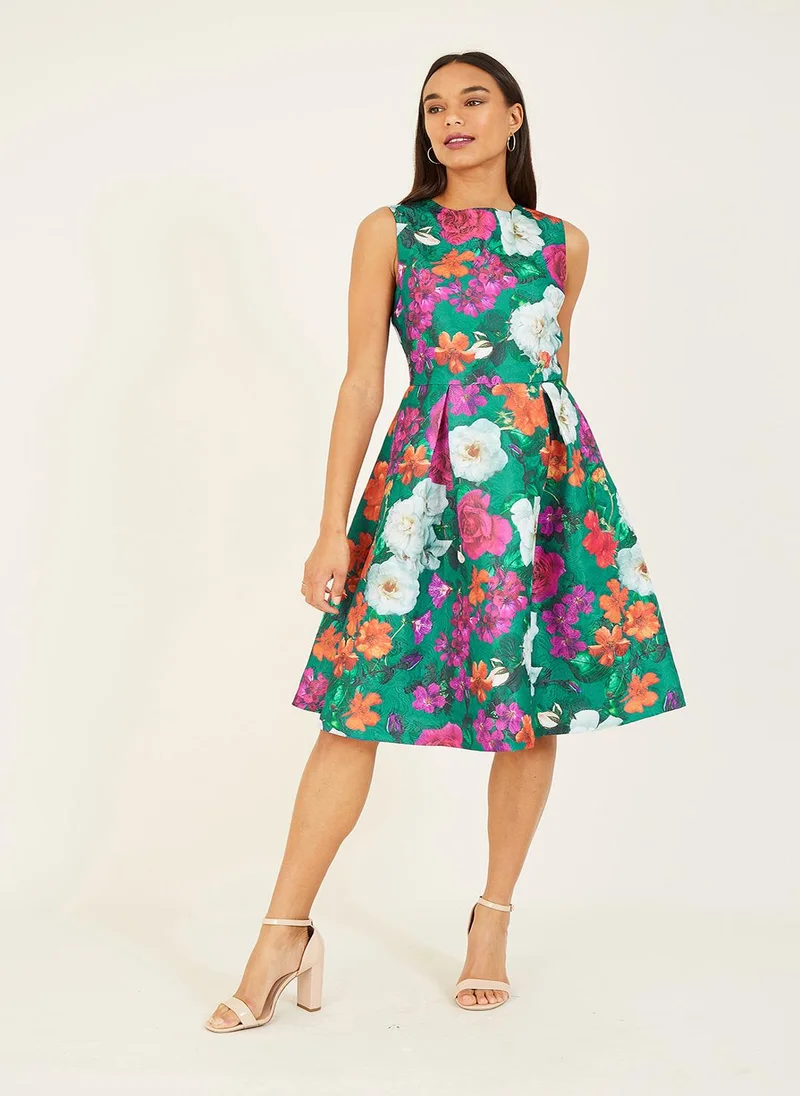 Yumi Green Floral Jacquard Skater Dress