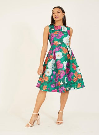 green with floral print
