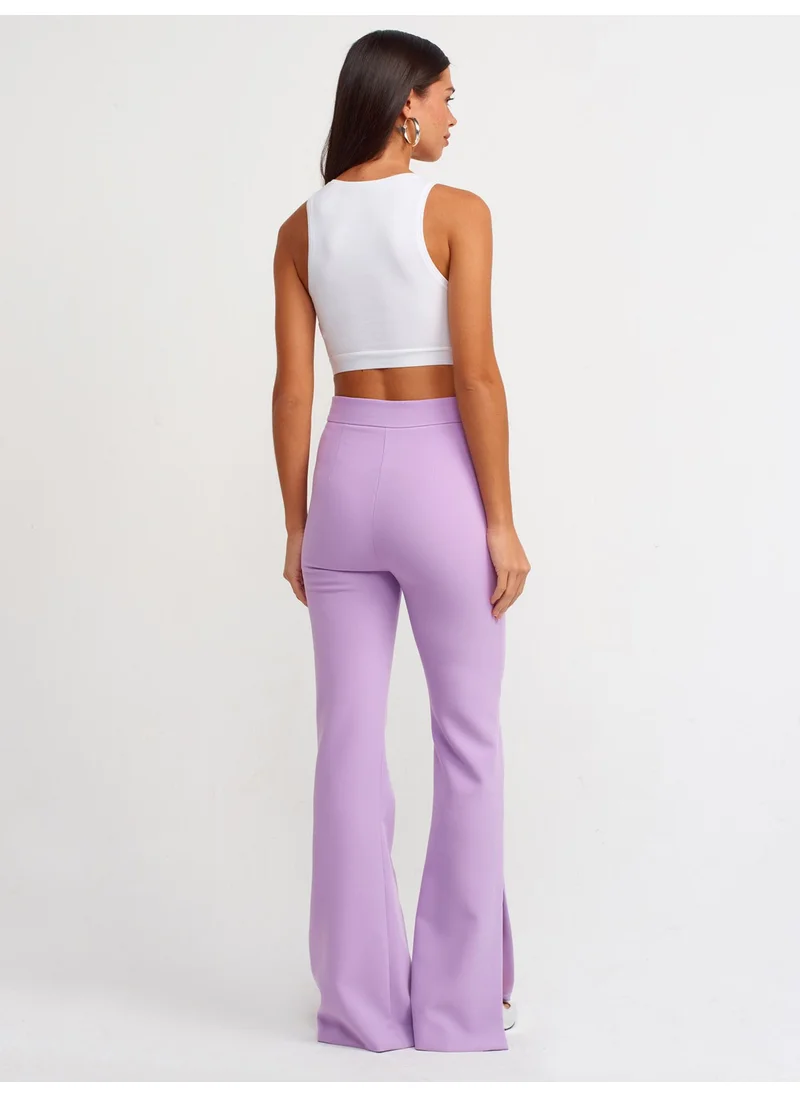 Dilvin 7002 Slit Flared Leg Trousers-Lilac