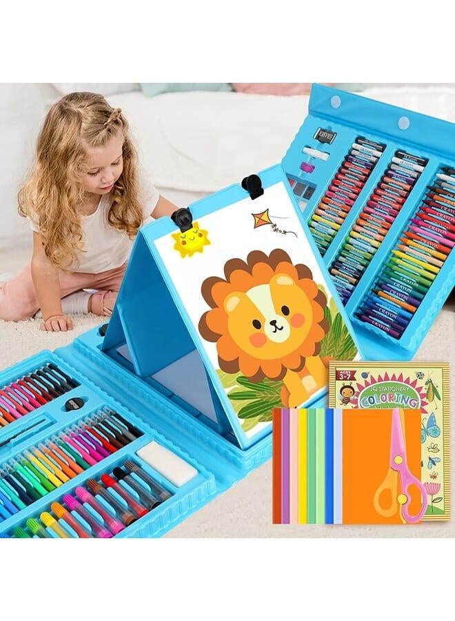 208 PCS Art Supplies,Drawing Art Kit for Kids Girls Boys Teens Artist, Art Set Case with Trifold Easel, Includes Oil Pastels, Crayons, Colored Pencils, Coloring Book, Scissors, Origami Paper 40 Sheets