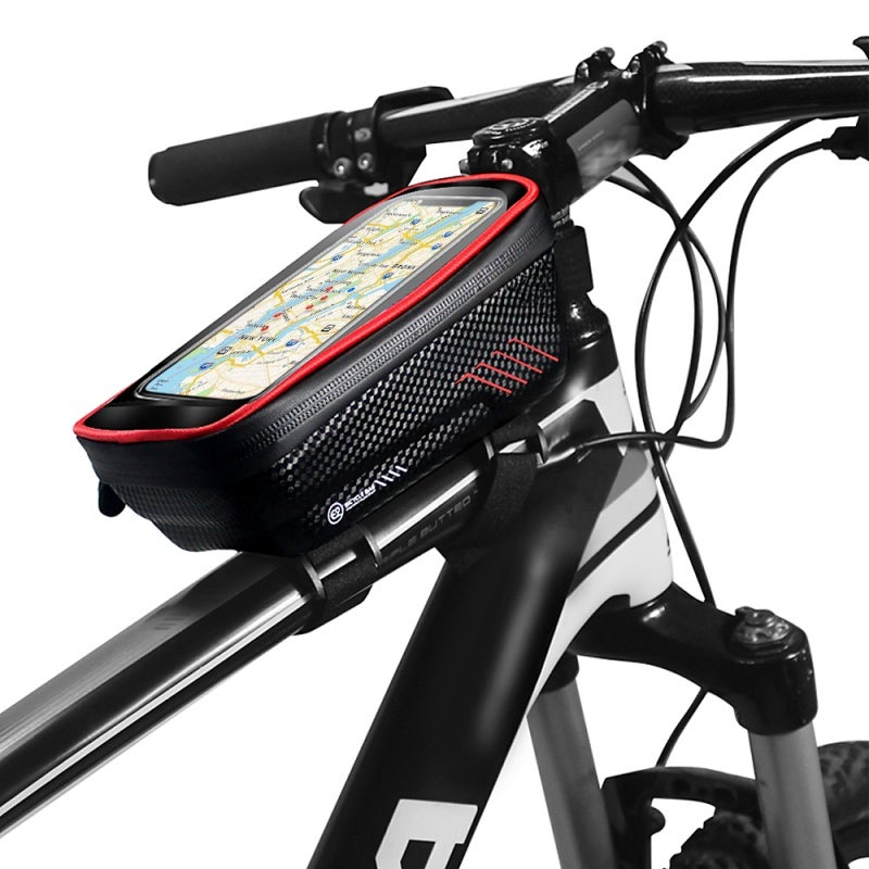 WILD MAN Bike Phone Bag EVA Hard Shell Waterproof Front Frame Bag - Touch Screen Design Bicycle Mobile Phone Pouch 1L Large Space for Cycling Top Frame Tube Storage Red - Image 1