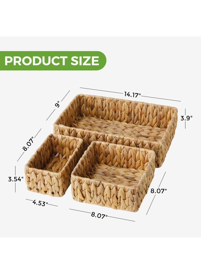 S310 Wicker Storage Baskets Set of 3, Handwoven Water Hyacinth Baskets for Organizing, Decorative Natural Woven Baskets for Pantry Bathroom Kitchen Shelves (Large, Medium, Small) - Image 2