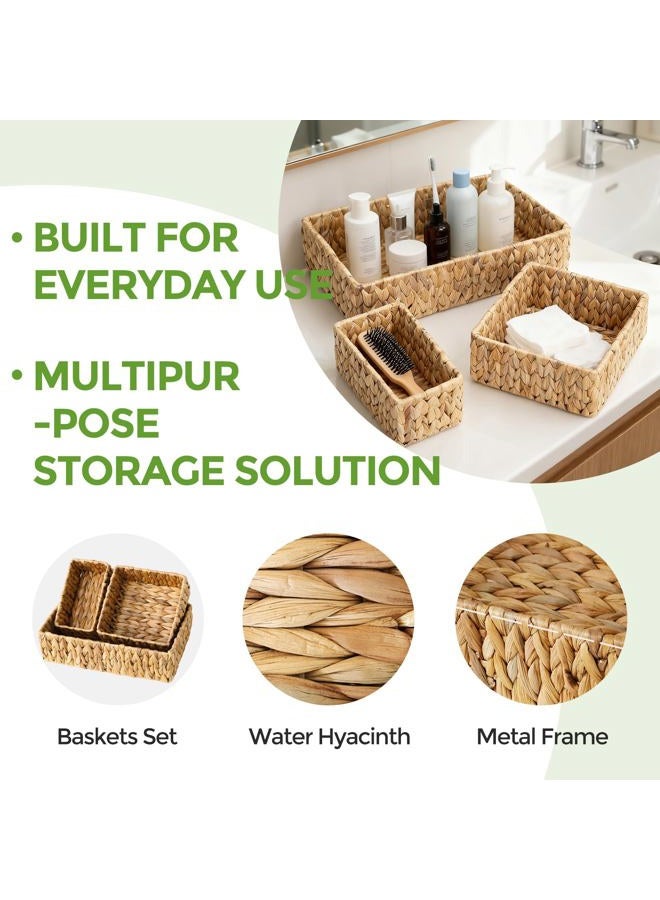 S310 Wicker Storage Baskets Set of 3, Handwoven Water Hyacinth Baskets for Organizing, Decorative Natural Woven Baskets for Pantry Bathroom Kitchen Shelves (Large, Medium, Small) - Image 5
