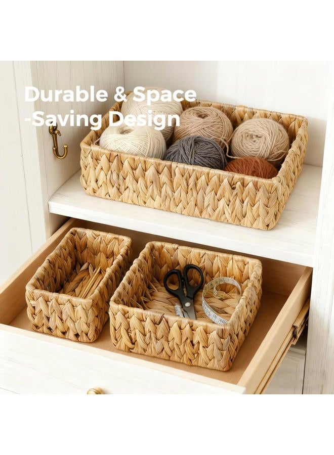 S310 Wicker Storage Baskets Set of 3, Handwoven Water Hyacinth Baskets for Organizing, Decorative Natural Woven Baskets for Pantry Bathroom Kitchen Shelves (Large, Medium, Small) - Image 4