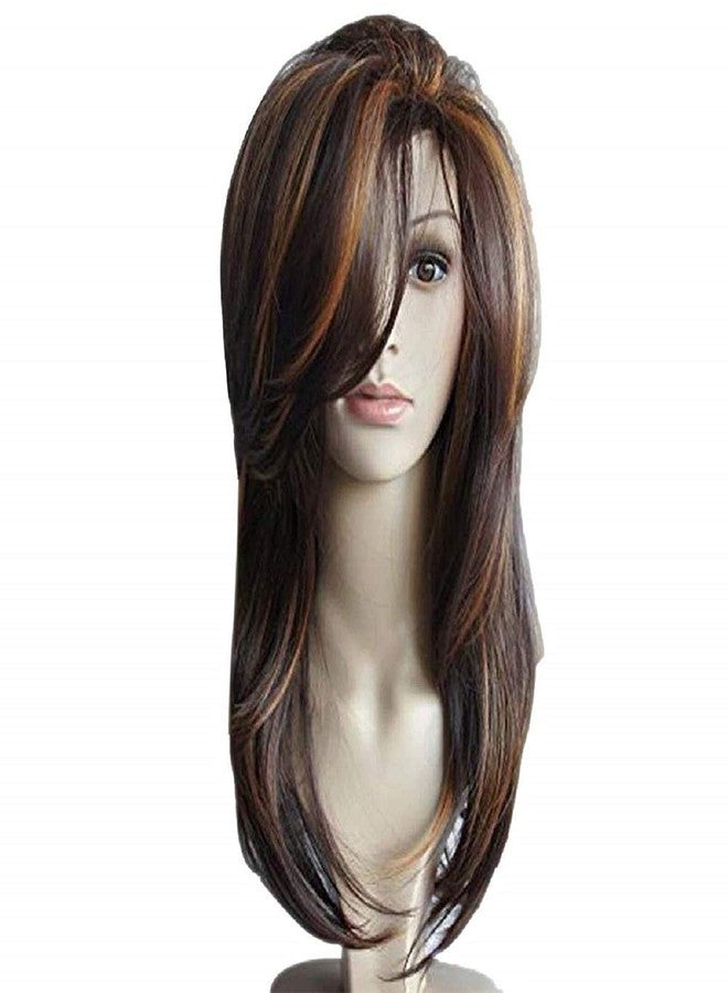 Flushia Full Head Synthetic Women Wigs Long Hair For Women/Women Hair Extension/Wigs (24-26 Inch) Brown/Golden - Image 1