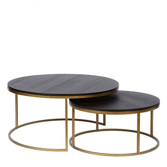 Nesfur Nesting Round Coffee Table Set with Golden Metal Frame for Living Room Bedroom Blacony and Hall Round 2 Stacking Coffee Table Goden and Wooden