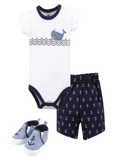 hudson baby Hudson Baby baby boys Cotton Bodysuit, Shorts and Shoe Layette Set, Blue Sailor Whale, 6-9 Months US  - Image 5
