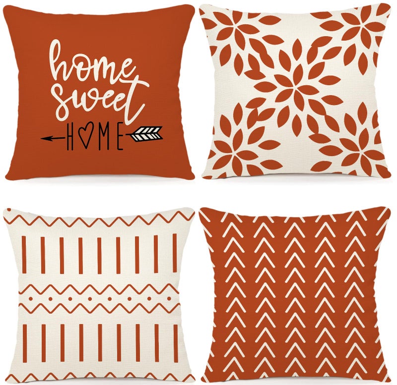 YCOLL Fall Pillow Covers 18x18 Set of 4 Modern Sofa Throw Pillow Cover for Fall Decor Decorative Outdoor Linen Fabric Pillow Case for Couch Bed Car Burnt Orange - Image 2
