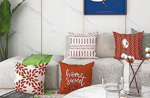 YCOLL Fall Pillow Covers 18x18 Set of 4 Modern Sofa Throw Pillow Cover for Fall Decor Decorative Outdoor Linen Fabric Pillow Case for Couch Bed Car Burnt Orange - Image 3