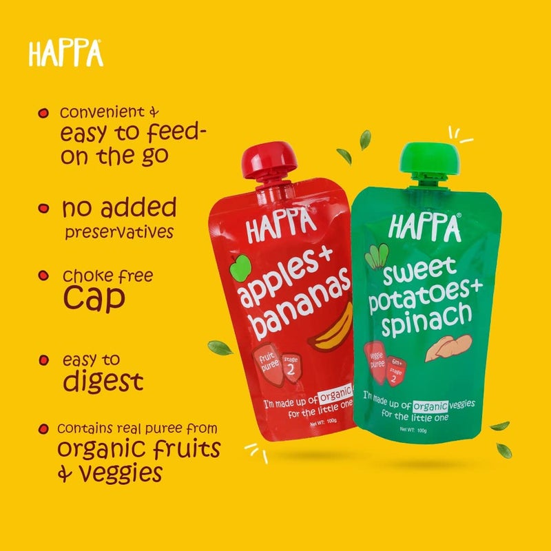 Happa Organic Baby Food Apple and Oats Puree | 100% Fruits and Oats | No Added Sugar, No Milk Powder, No Preservatives | Stage 2 (6 Months+) | Ready to Eat | Free from Common Allergens | Pack of 3 (100g Each) - Image 5