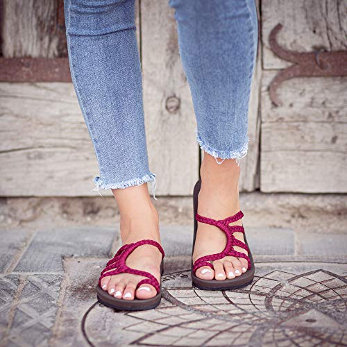 Plaka Relief Flip Flops for Women with Arch Support | Comfy Sandals for Women | Perfect for the Beach, Long Walks or Poolside | Reduces Heel & Back Pain | Sangria | Size 9 - Image 3